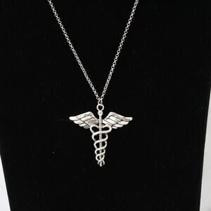 New Fashion Silver Tone Caduceus Medical Symbol Necklace N88